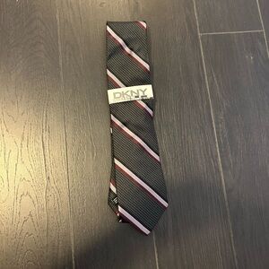 DKNY Men's Tie with Black, Red, and White Stripes